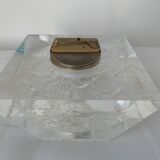 Set ashtray, table lighter and cigar box in altuglas and brass 1970