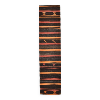 Tapis de couloir Kilim marron et orange 2x10, 72x303Cm