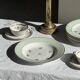 Set of 15 vintage turquoise dinner plates with gold trim and pink flowers D23.