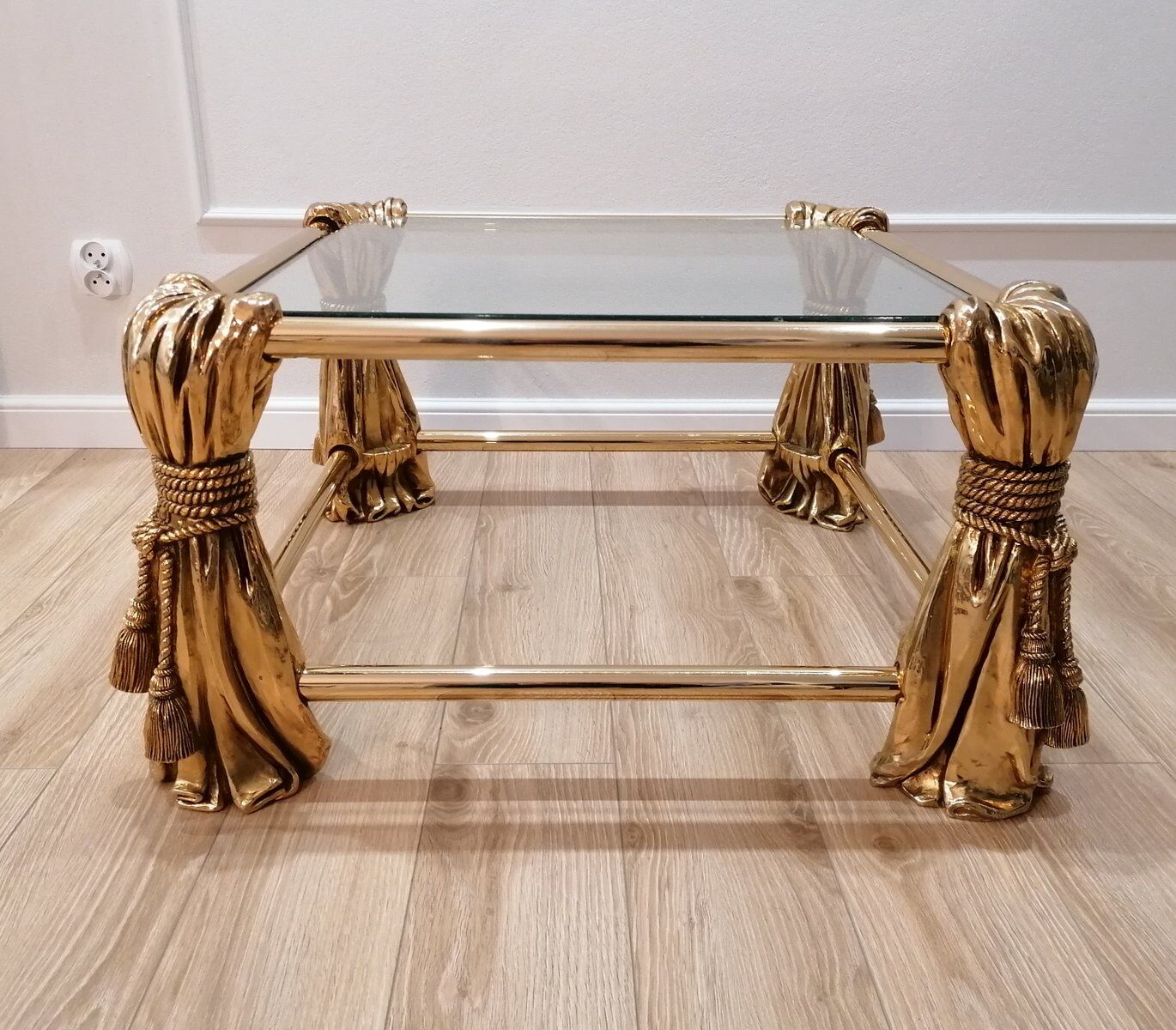 Table basse en or de style Hollywood Regency, années 1970