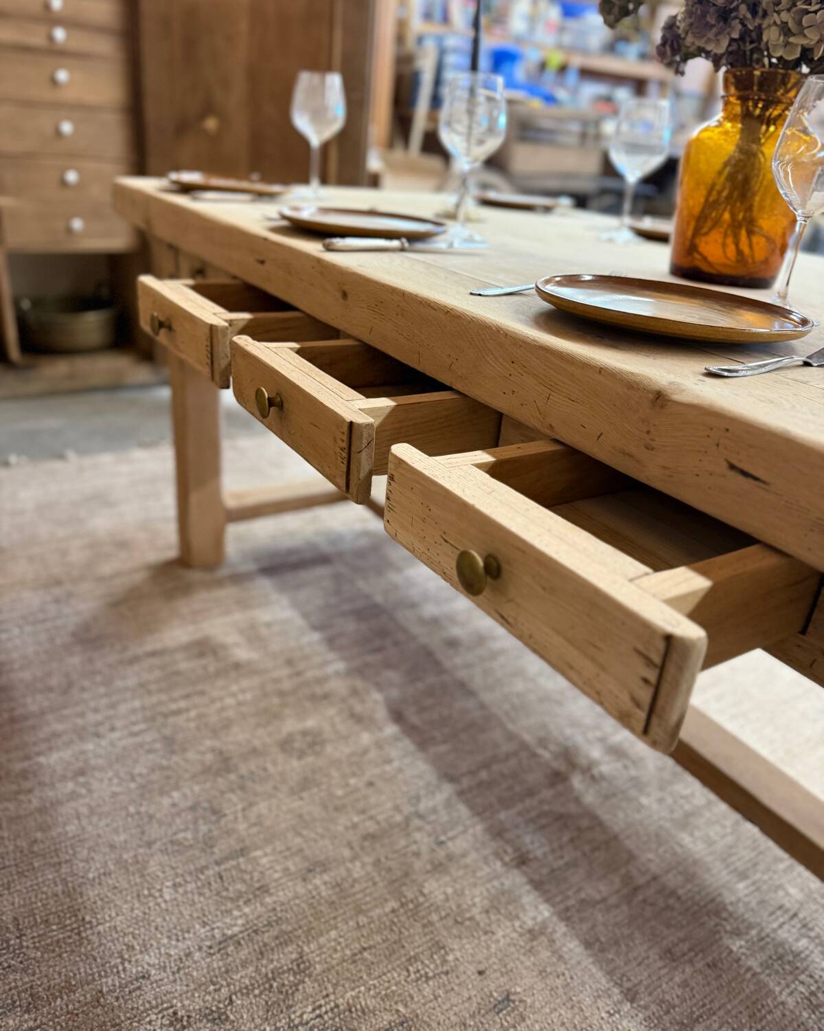 Large farmhouse table with 10 drawers