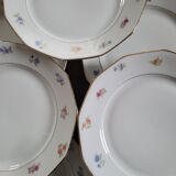 Set of 8 porcelain plates with twelve cut sides - floral decoration and