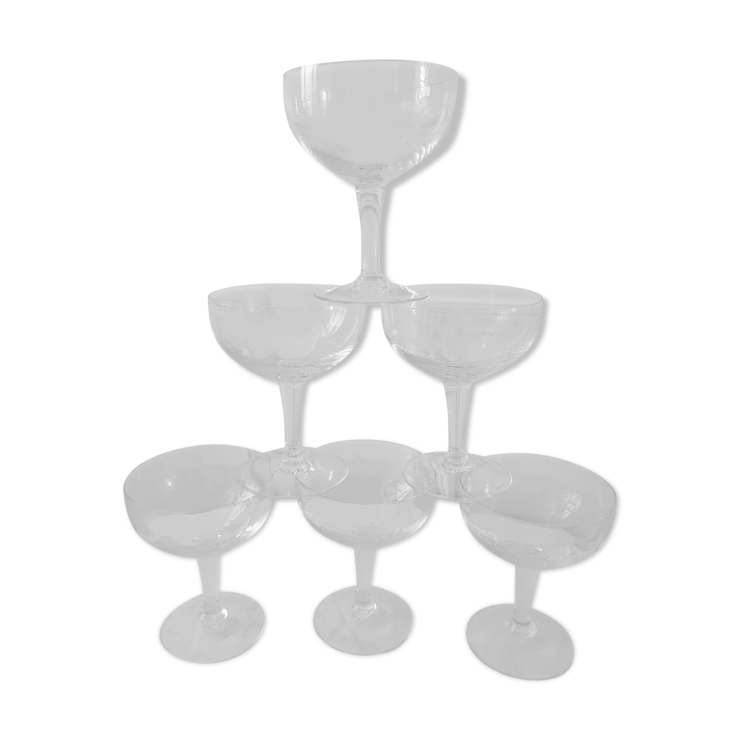 Lot of 6 champagne glasses chiseled 50-60 years