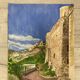 Watercolor Provencal landscape with fortified ramparts