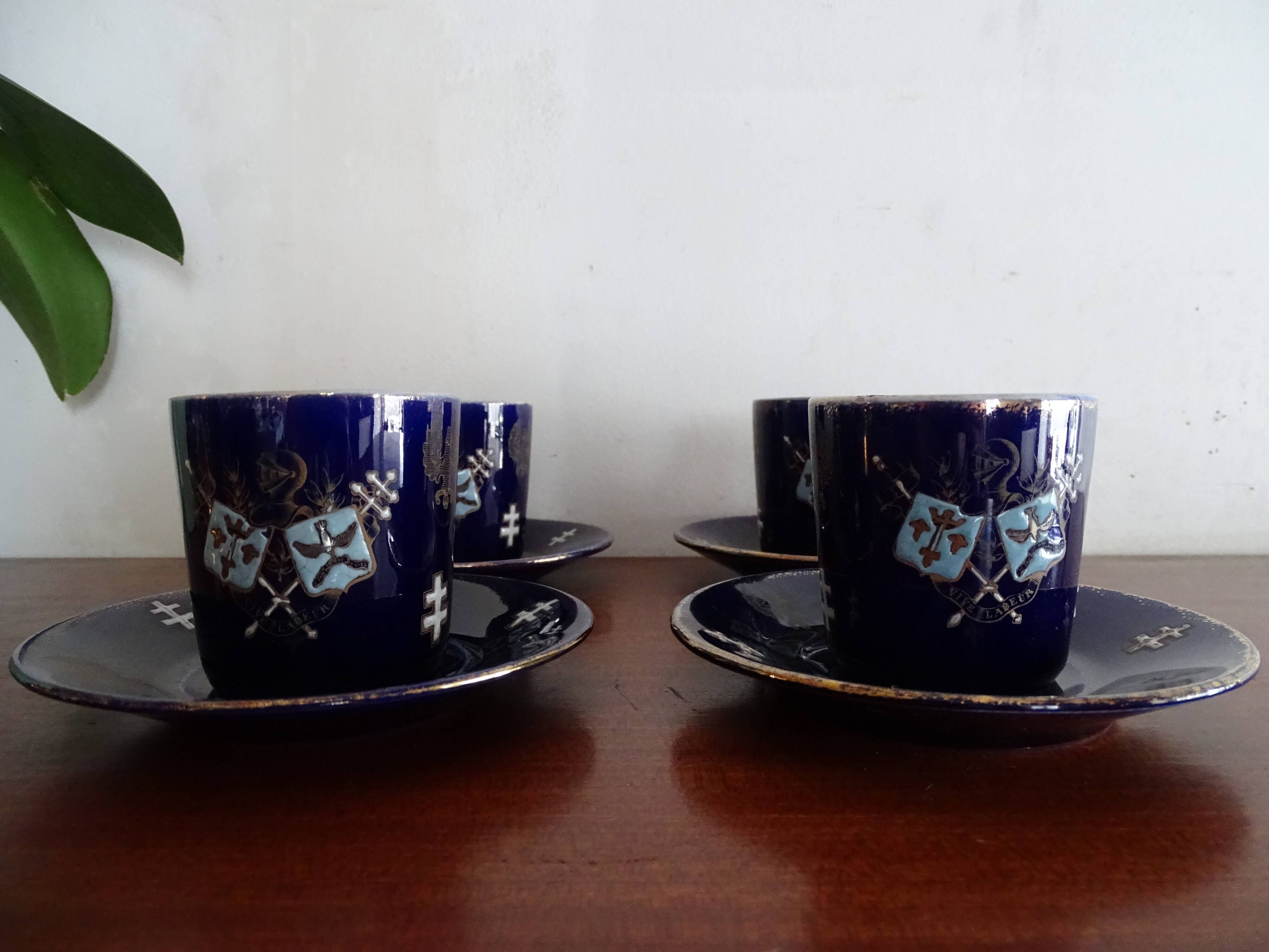 Coffee service Kg Lunéville 4 pers- Lys coat of arms Joan of Arc - Croix Lorraine
