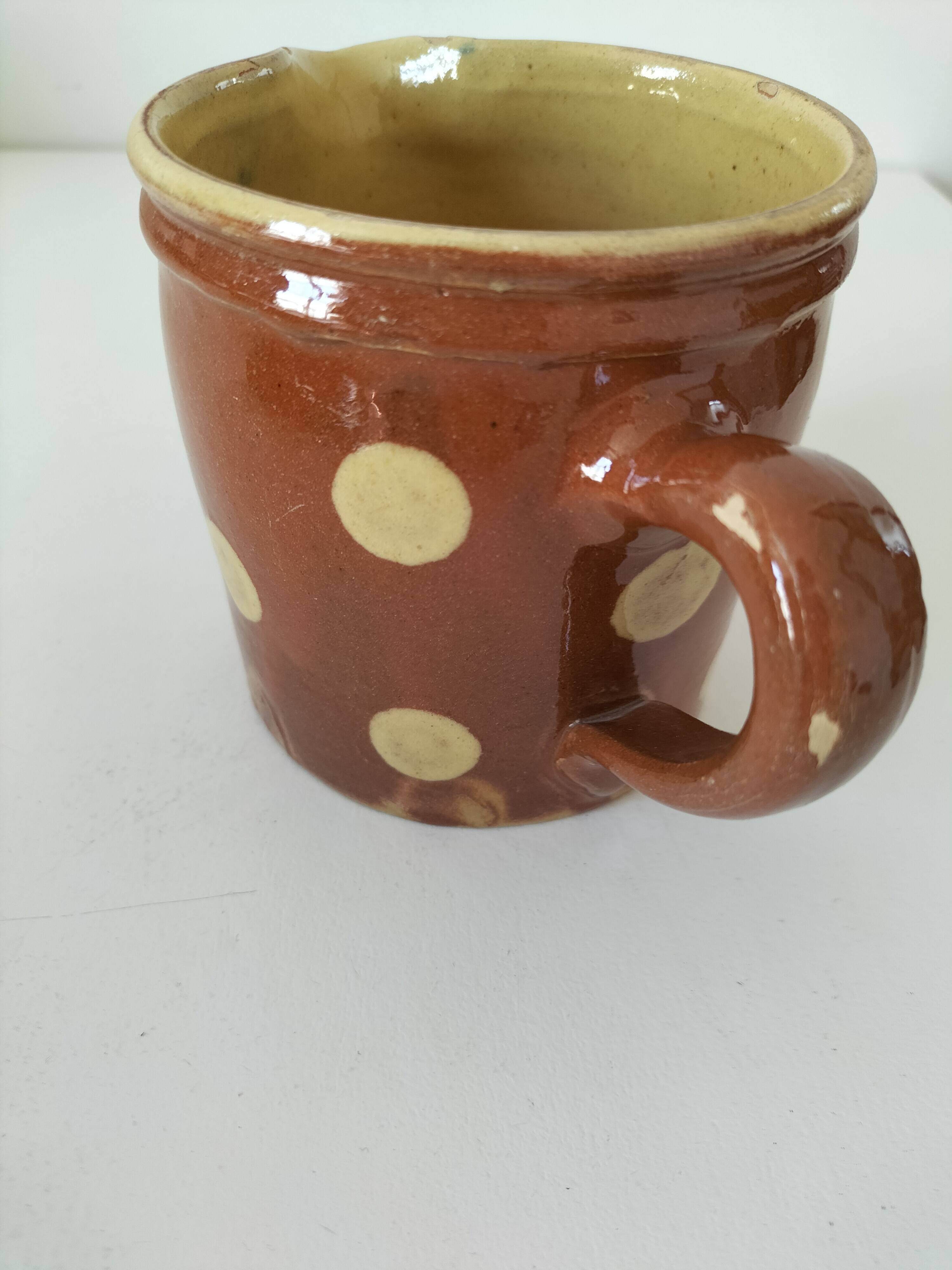 Small caramel milk jug with polka dots – Vintage Savoyard pottery