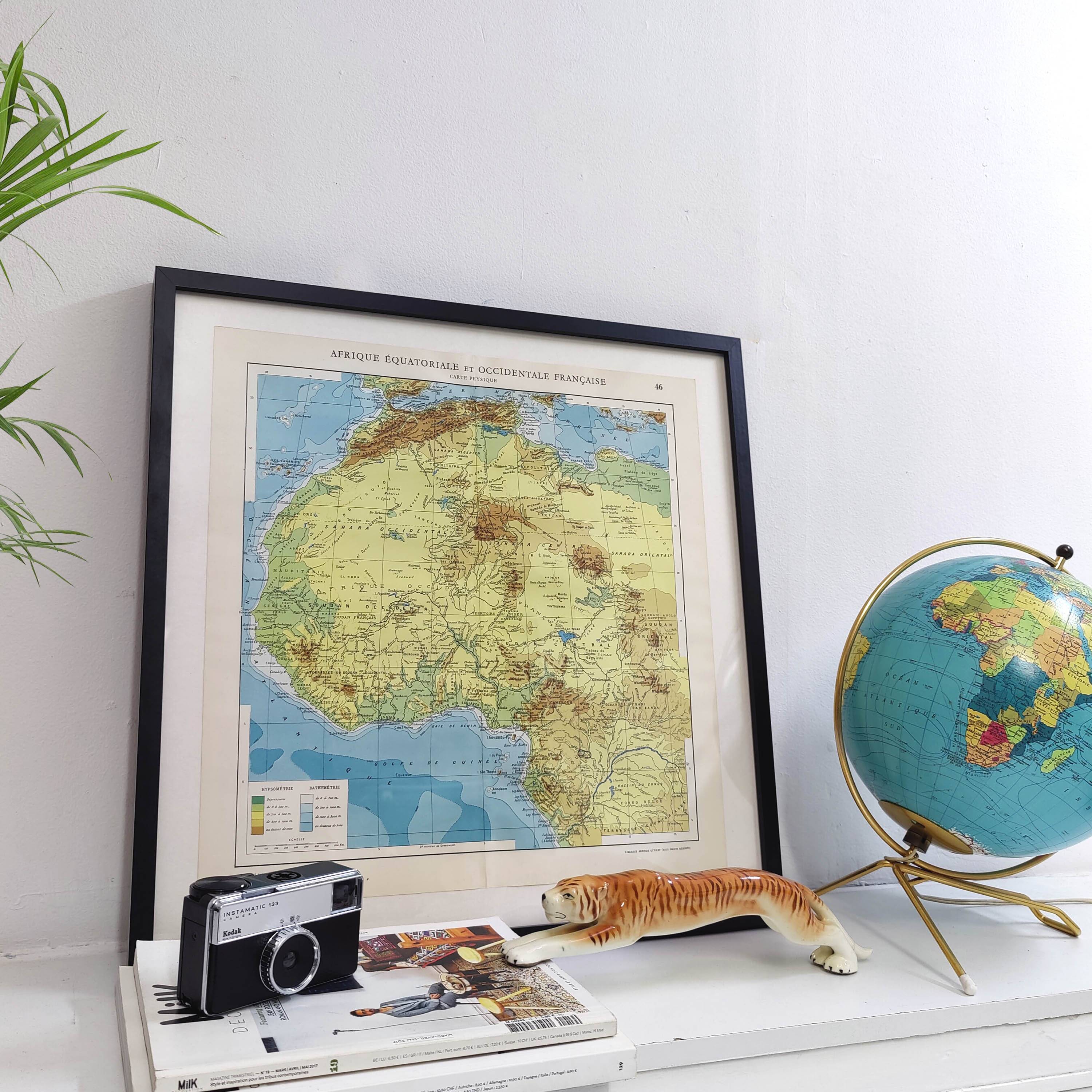 Antique map of French equatorial and western Africa in 1950 43x43cm