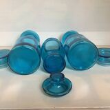 Trio of blue glass candy jars from the 70s