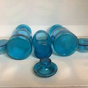 Trio of blue glass candy jars from the 70s