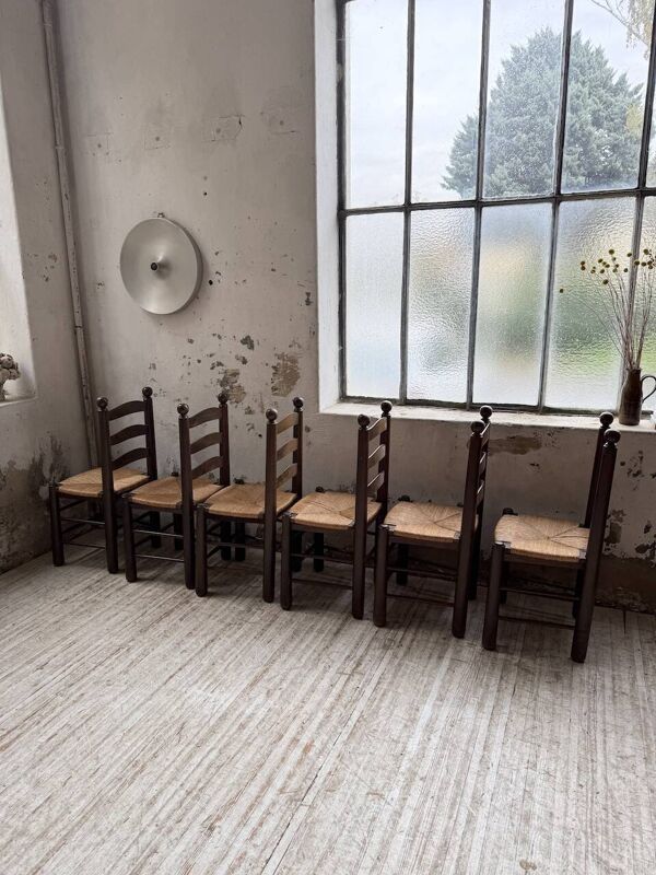 Chaises paille chêne années 40 dudouyt