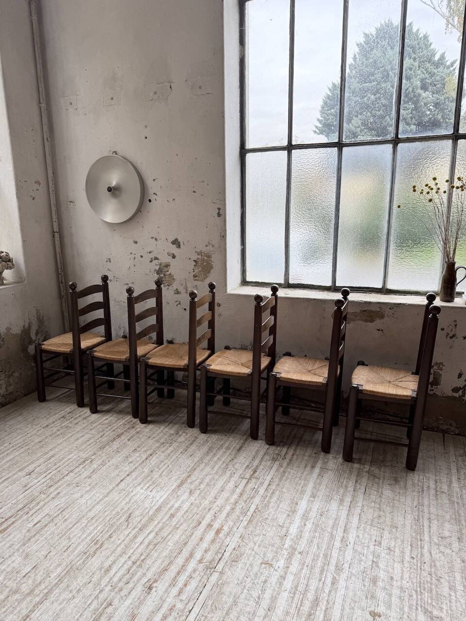 Straw chairs oak 1940s Dudouyt
