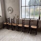 Straw chairs oak 1940s Dudouyt