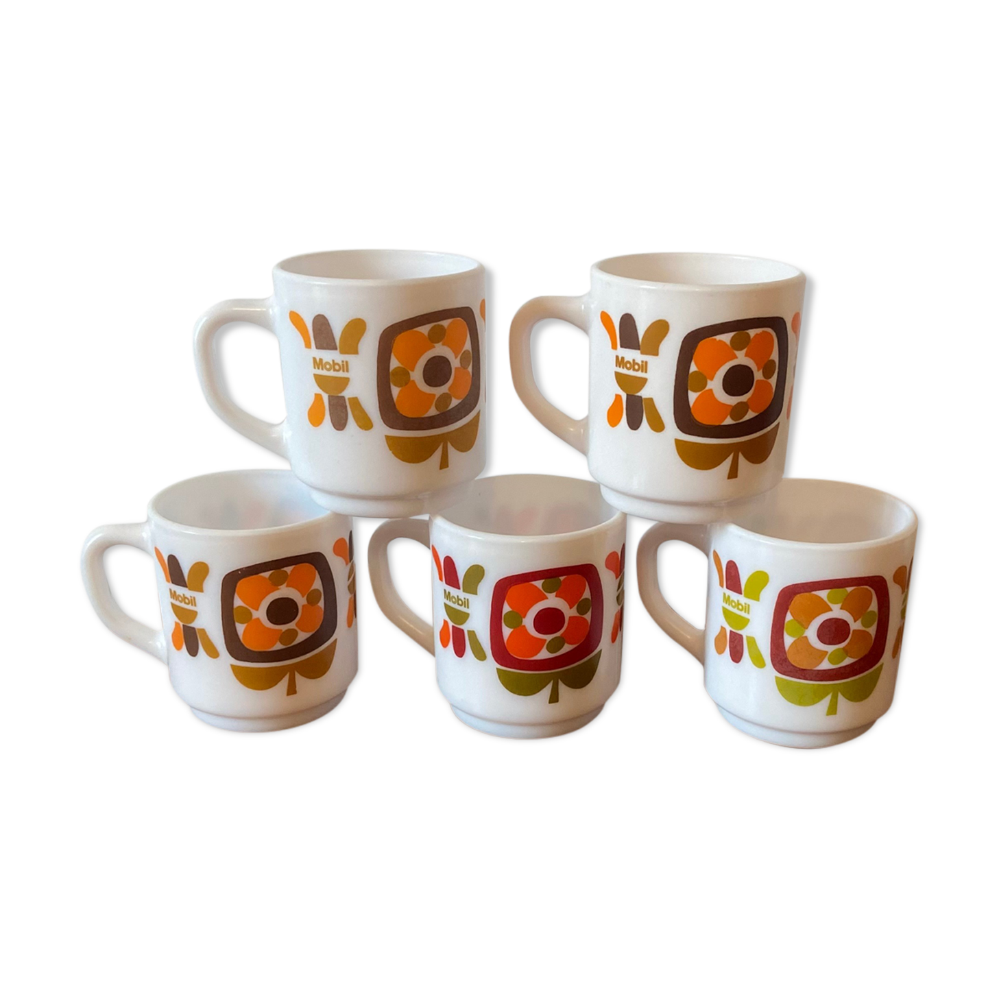 5 tasses à café Mobil 1972 designer Jean-Charles Meunier Éditeur Arcopal