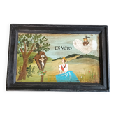 Oil painting on wood Ex-Voto Christianity late 19th century