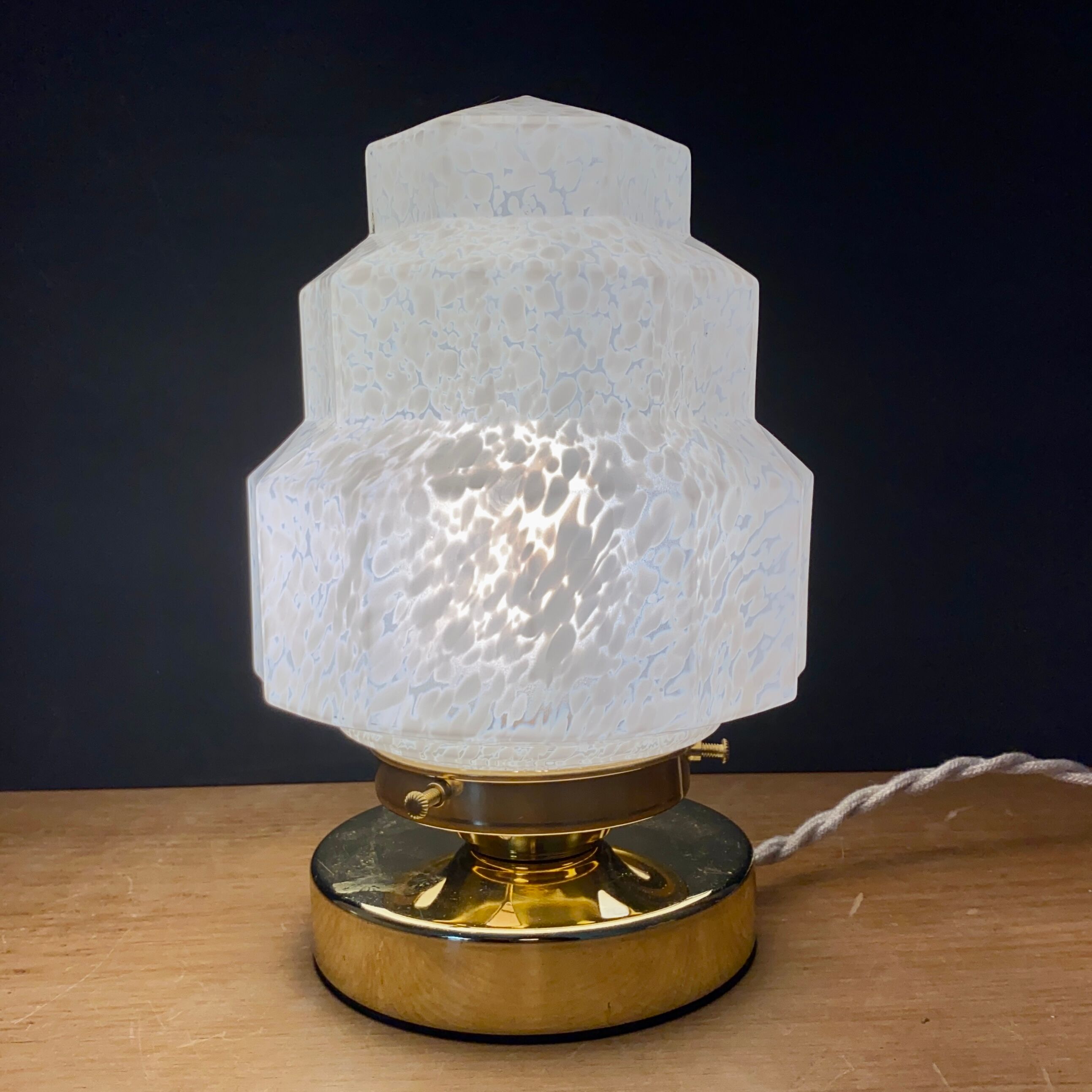 Table lamp vintage globe art deco glass of Clichy white