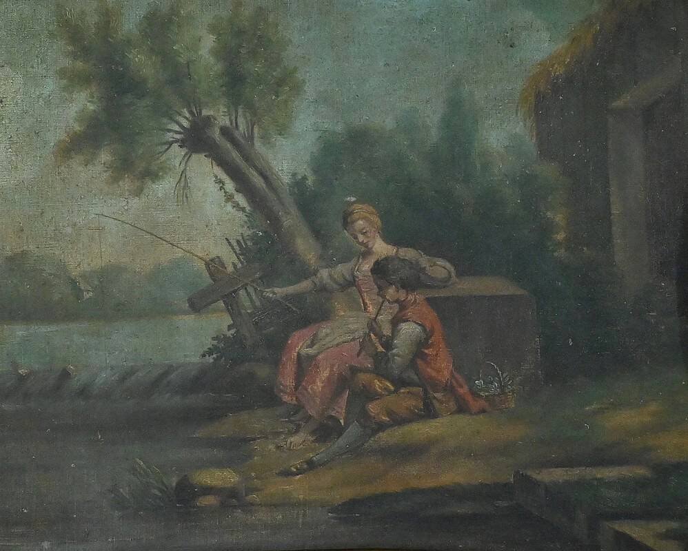 Painted Wooden Trumeau Mirror, Louis XV Style – Late 19th Century