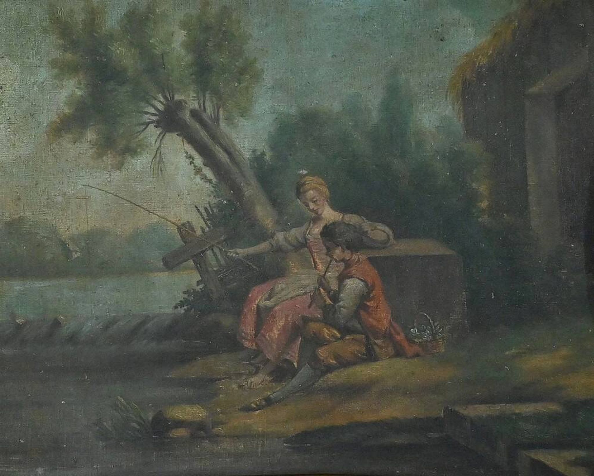 Painted Wooden Trumeau Mirror, Louis XV Style – Late 19th Century