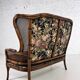 Wingback 2-seater sofa in carved wood, cane and fabric