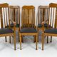 Set of 6 Art Nouveau chairs and armchairs in oak and leather.
