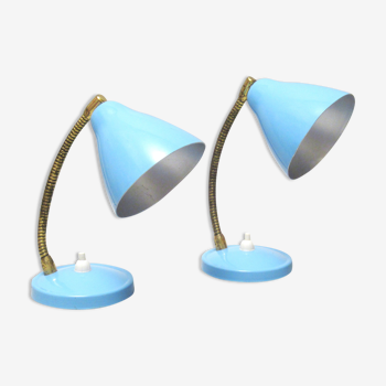 Paire de lampes bleues années 50
