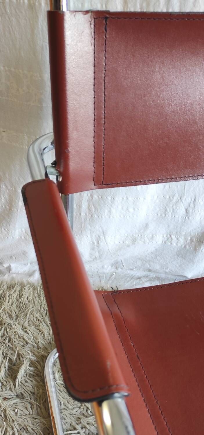 Bauhaus style chrome metal and faux leather chair - 70s/80s