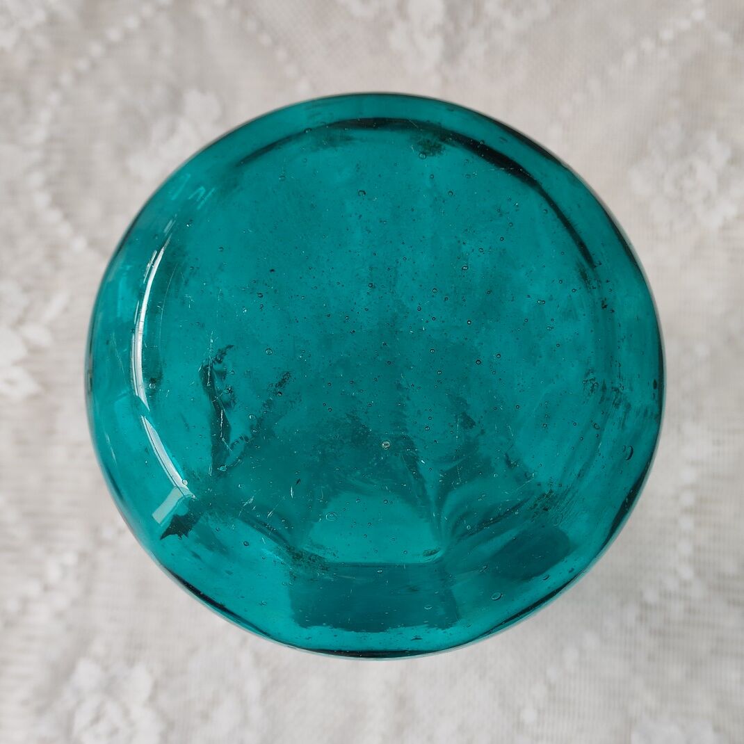 Large art nouveau turquoise blown glass vase