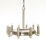 Art Deco 10-Light Round Varnished Metal Chandelier, Italy