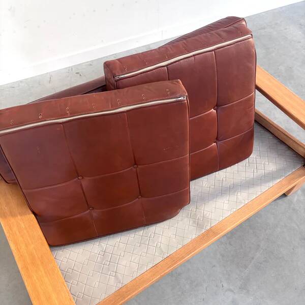 Leather 2 seat lounge sofa in "Bonanza" style, 1970s