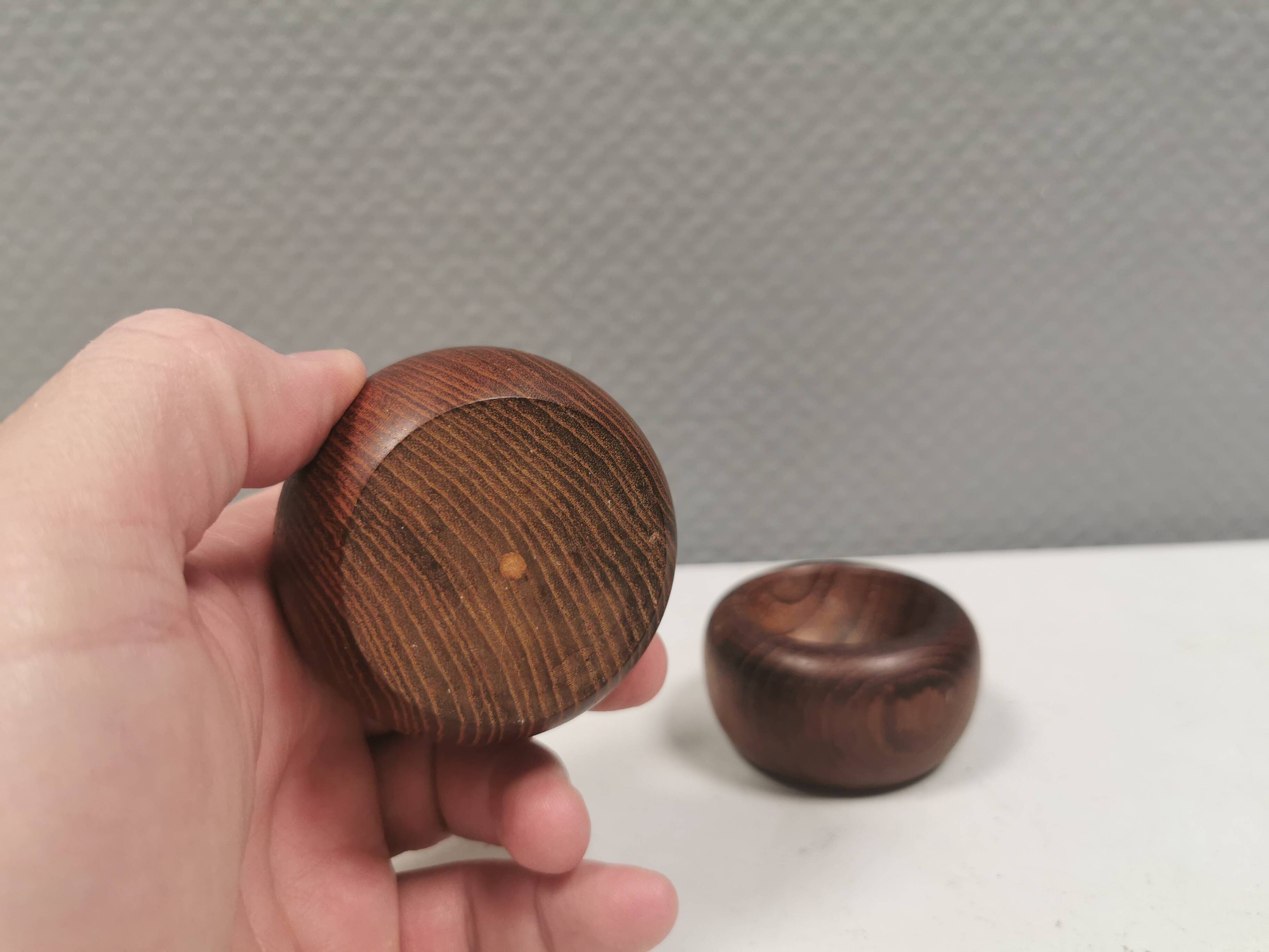 Two small saltcellars (or salt and pepper) in teak wood, Denmark 1970s.