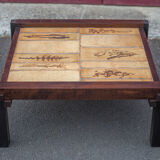 Herbarium ceramic coffee table with wooden structure, capron table, interior decoration