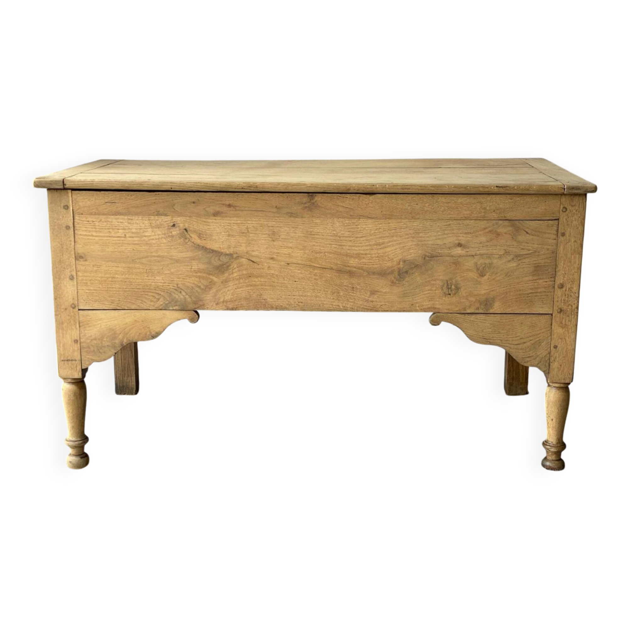 Vintage kneading trough renovated in solid raw oak wood