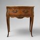 Small jump commode in Louis XV style with marquetry and marble.