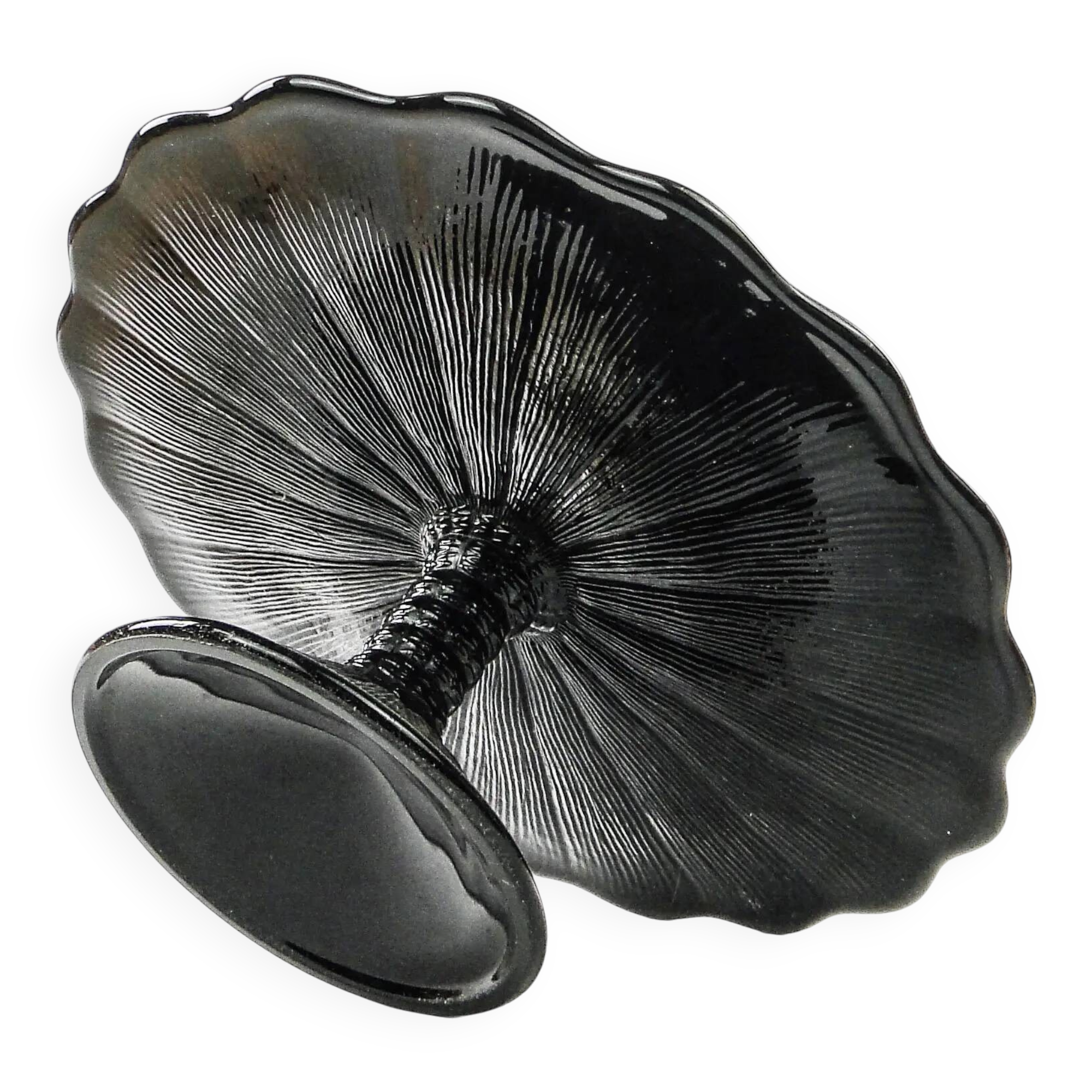 Mid-century modern cake stand, black glass, Ząbkowice, Poland, 1970s