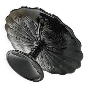 Mid-century modern cake stand, black glass, Ząbkowice, Poland, 1970s