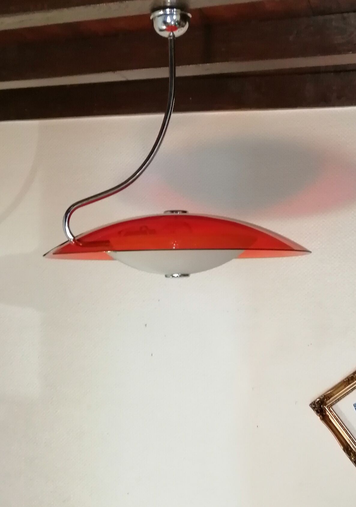 Vintage red space age glass pendant from the 80s