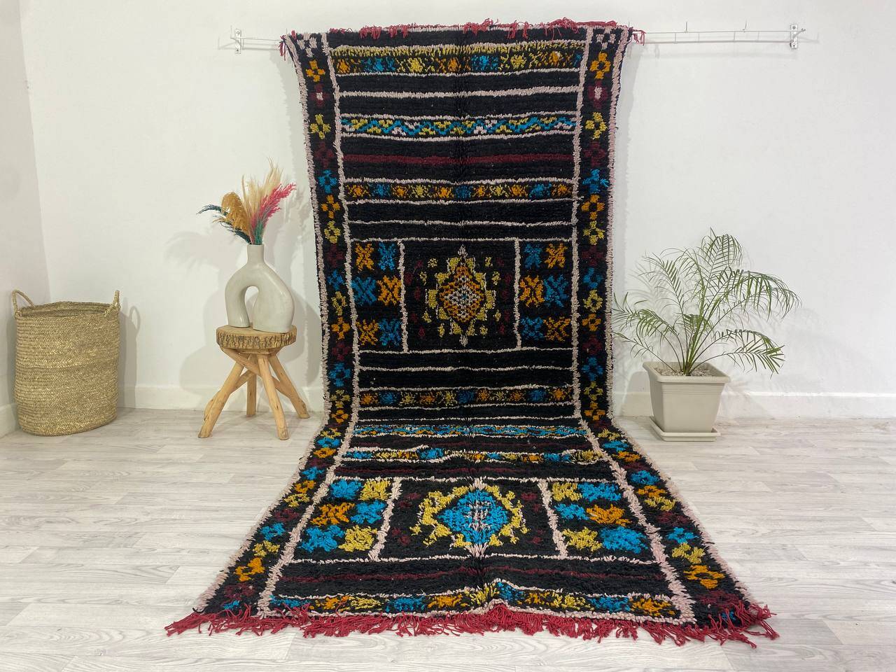 Handmade wool Berber rug 345 X 110 CM