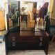 Hairdresser with triptych mirror and stool