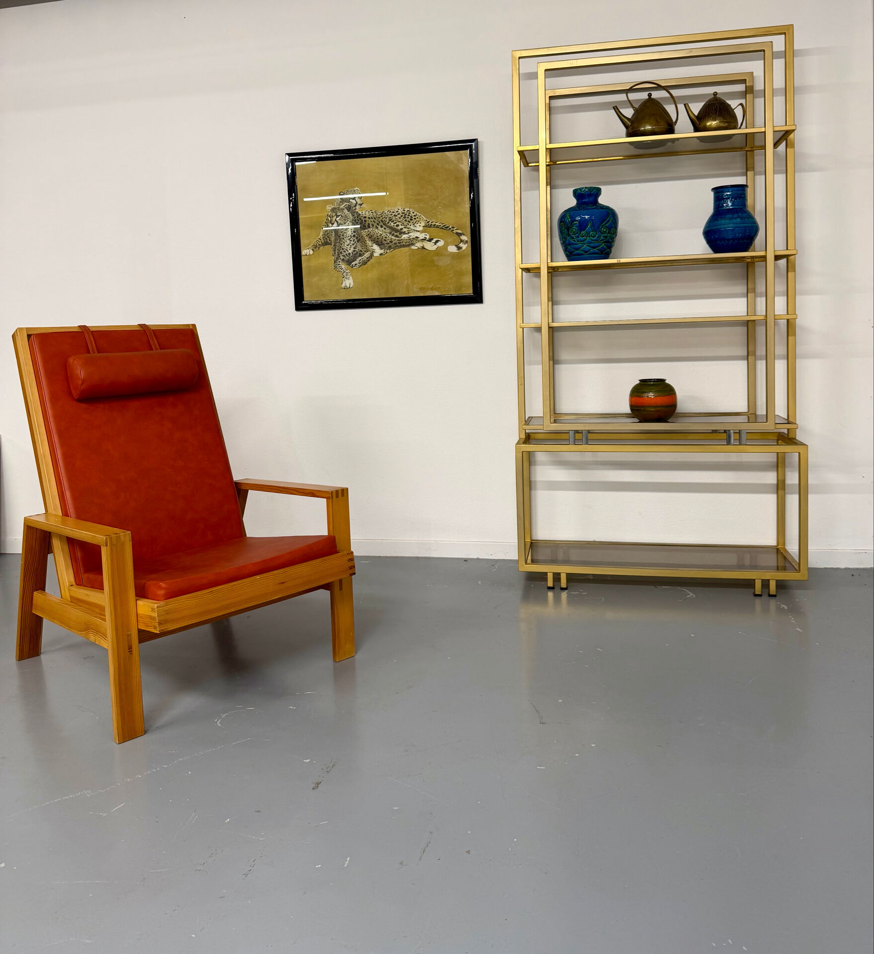 1970s vintage Italian design brass and glass shelf
