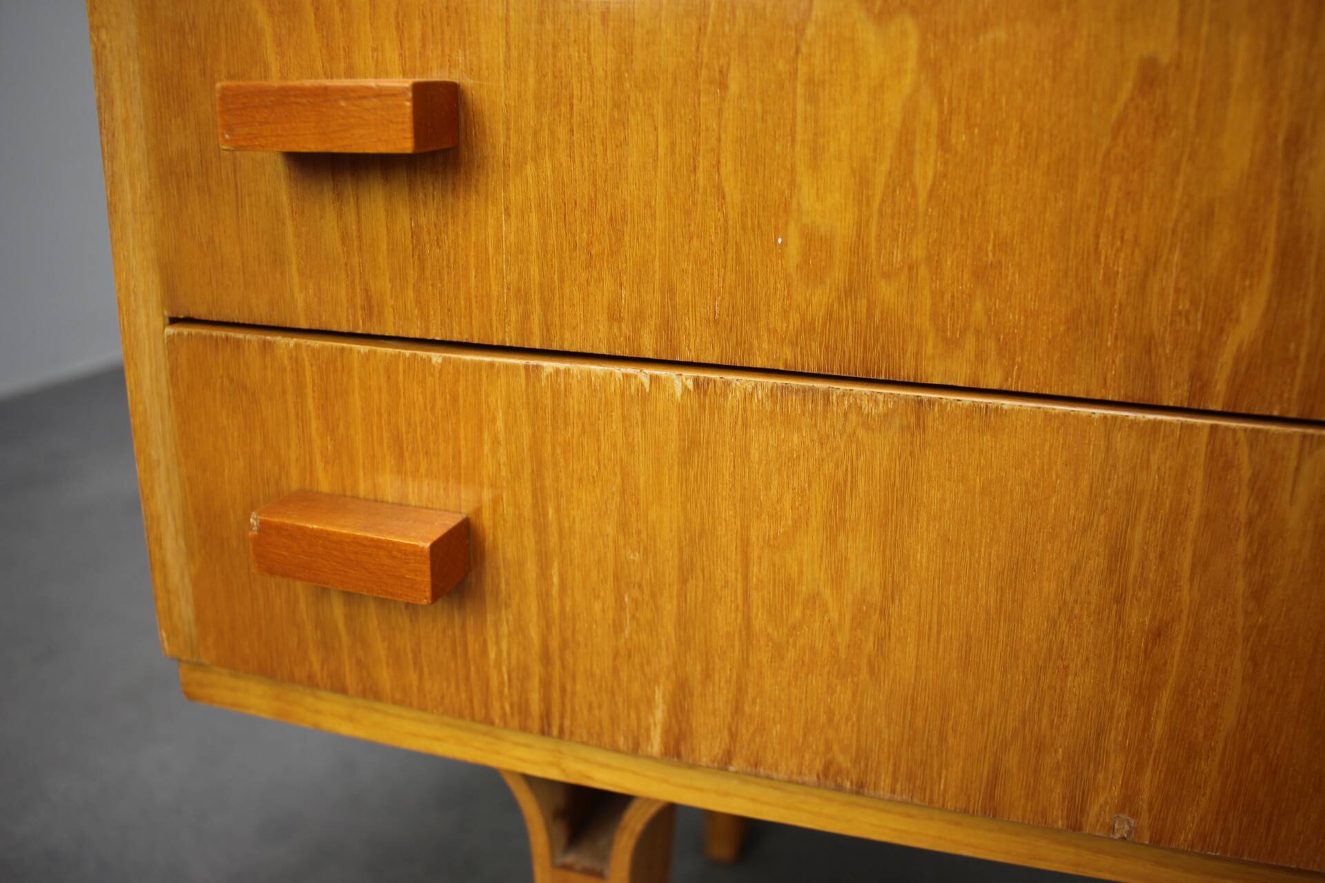 1960s František Mezulaník Mid-Century Maple Nightstands with Black and White Glass