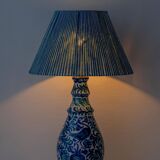 Fajalauza ceramic table lamp with hand-woven shade, Granada, Spain.