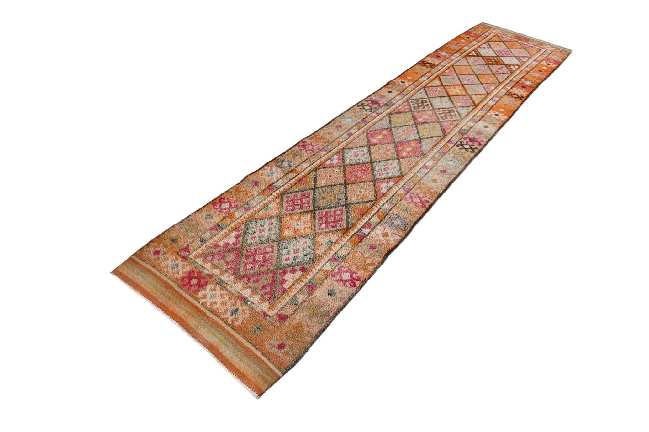 3x13 Colorful Soft Color Turkish Runner Rug, 87x395Cm