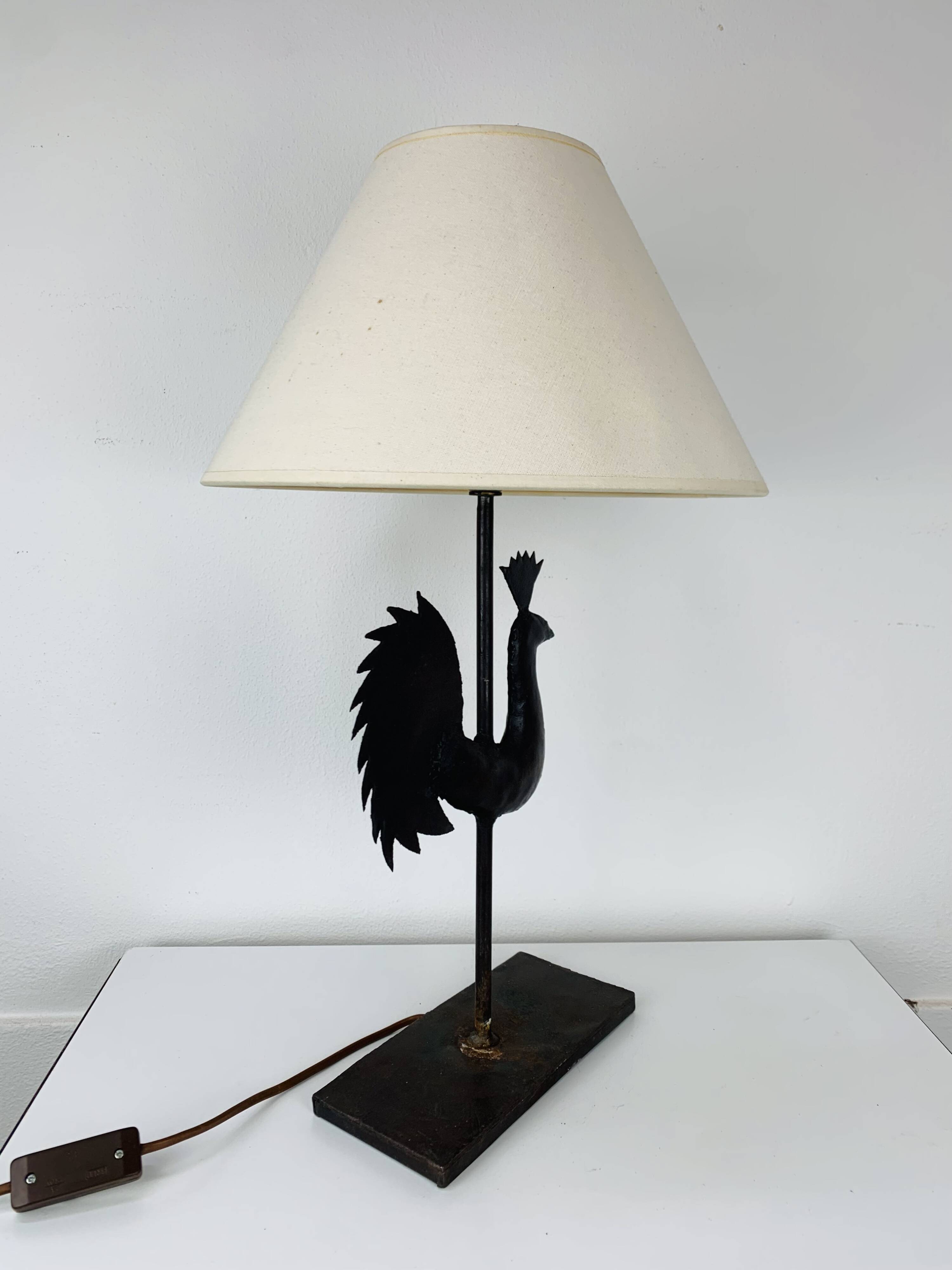 Wrought iron rooster lamp, brutalist, vintage, 1970