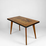 African Midcentury coffee table in inlaid wood, circa 1960