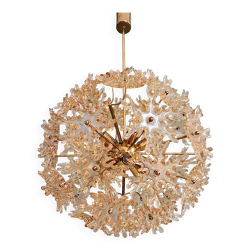 Large Sputnik chandelier in brass and amber Murano glass, SiSche, 1960.