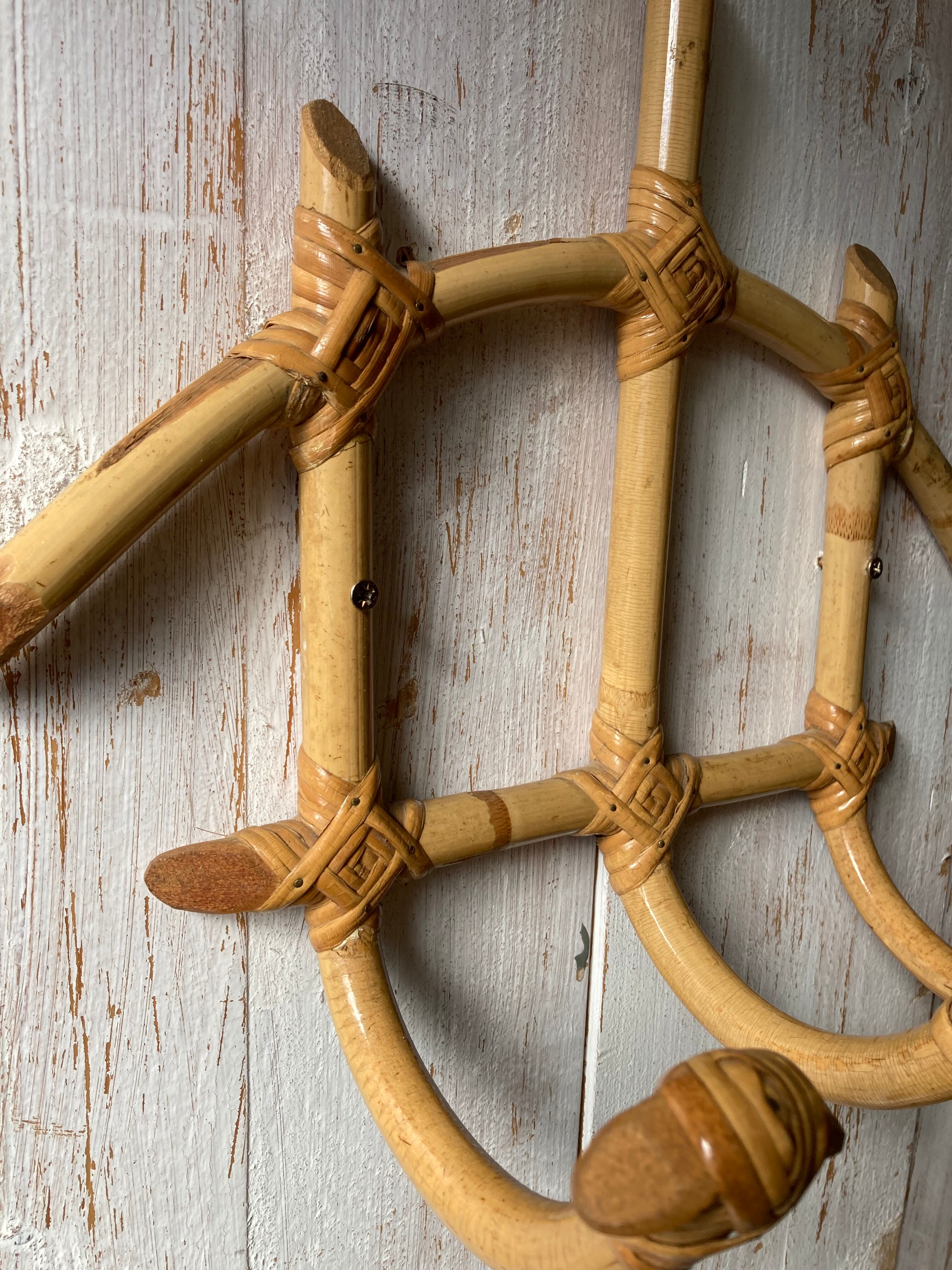 Small vintage rattan hook