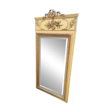 Old large Louis XVI style trumeau mirror with pediment and floral basket knot