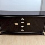 Art Deco Sideboard in Black Lacquer, Maple & Chrome, France, 1930