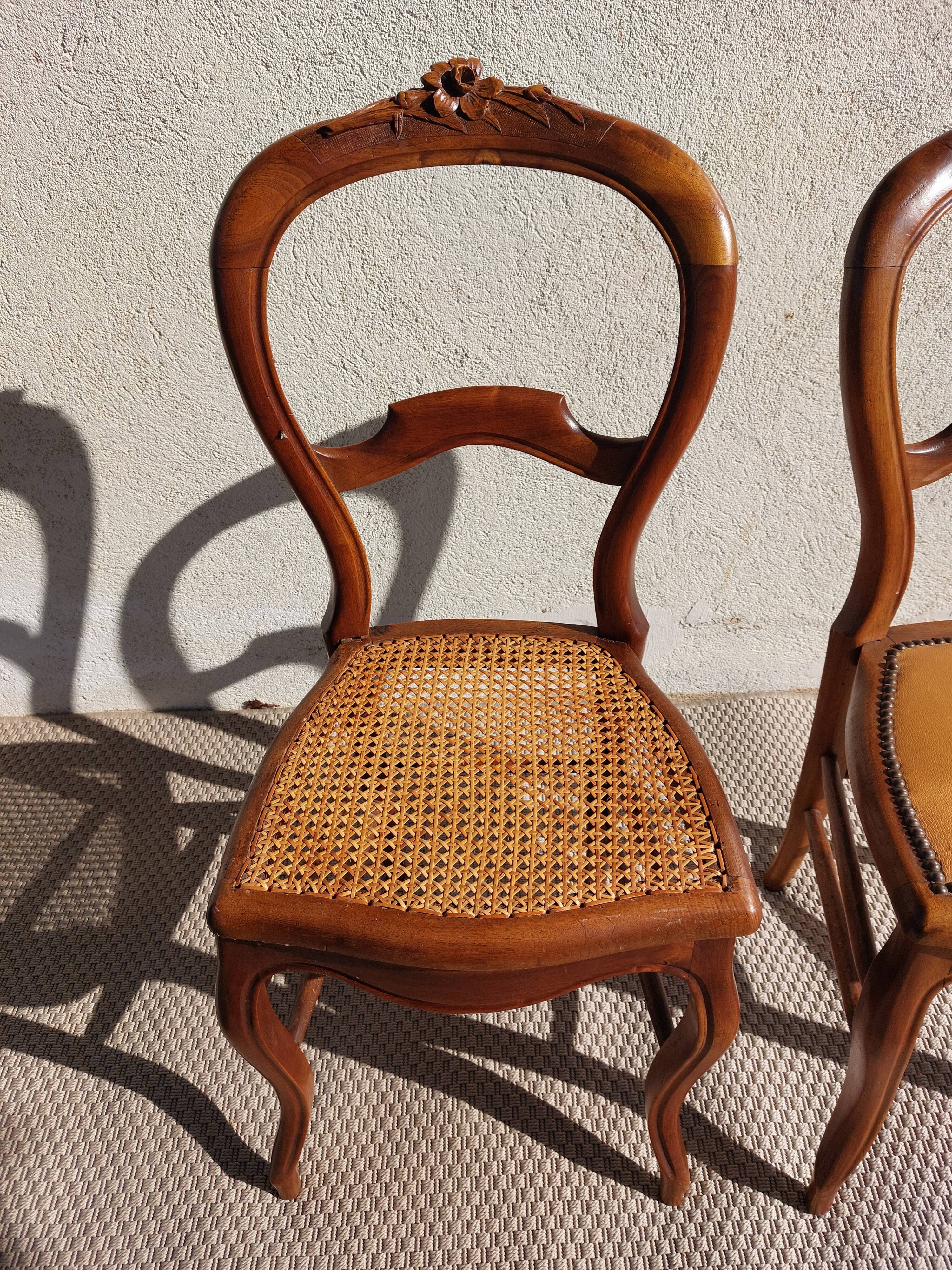 pair of Art Nouveau chairs, cane and faux leather