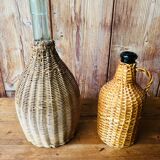 Vintage braided rattan bottle duo