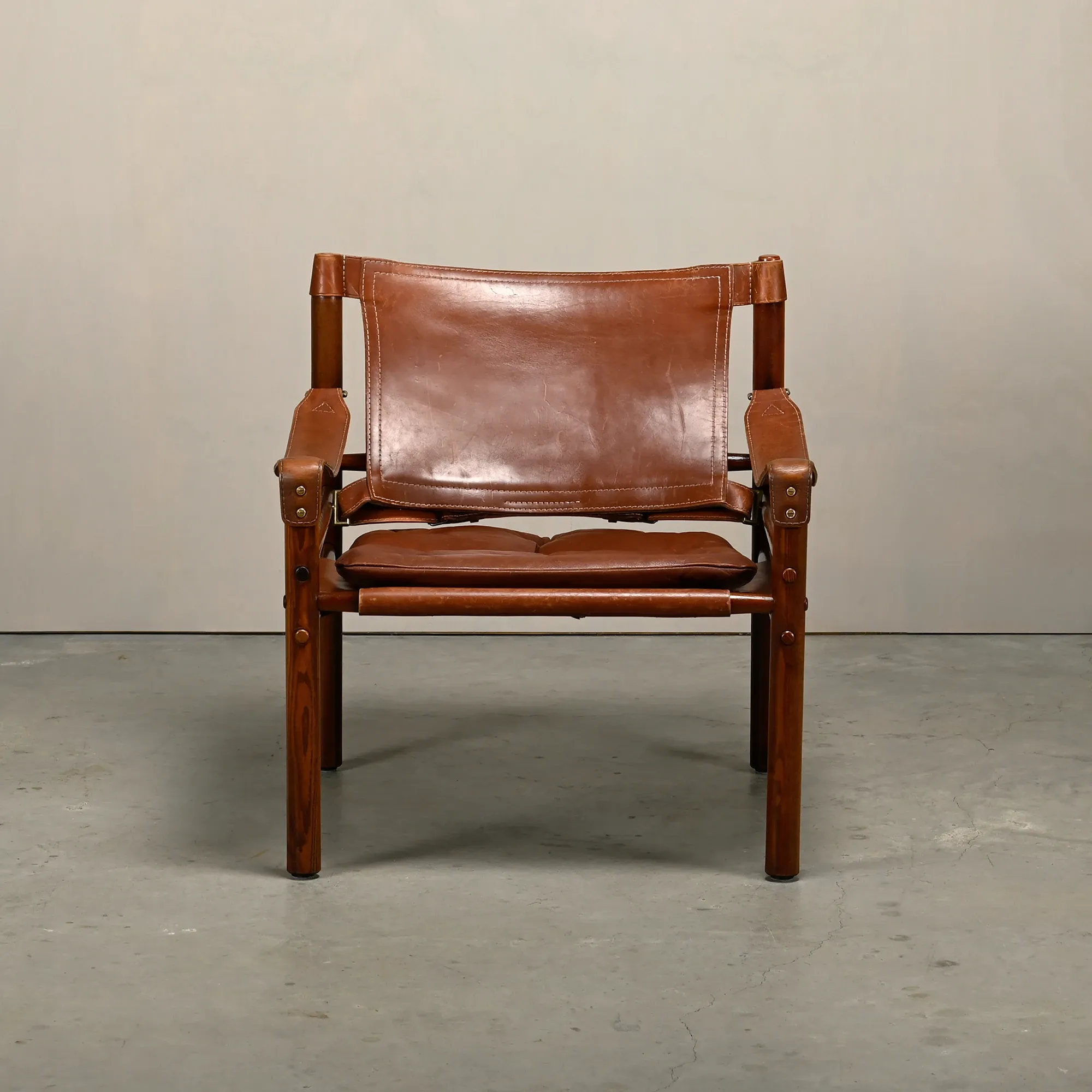 Arne Norell Sirocco Safari Lounge Chair in stained Ash and Brown Leather